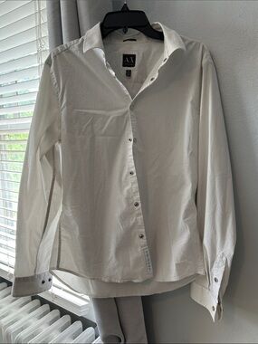 A/X Armani Exchange Men's White Shirt with Gray Pinstripes